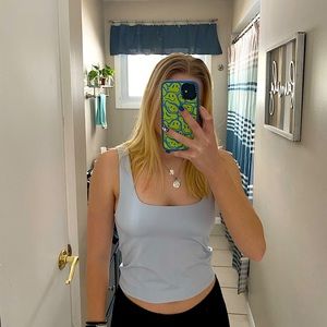 Fabletics, crop workout top, light bluey gray, size S